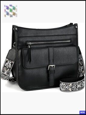 Vegan Leather Crossbody Bag Adjustable Guitar Strap Multipocket Chic Handbag